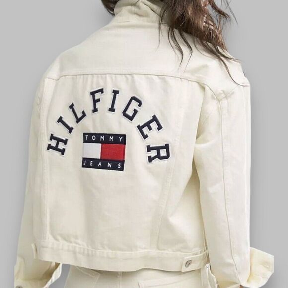Tommy Hilfiger Jeans Jacket WMNS L Pale Yellow 90’s Girlfriend‎ Trucker Denim - Picture 15 of 15